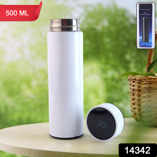 White Vacuum Insulated Water Bottle with LED Temperature Display (1 Pc  500ml)