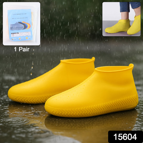 Yellow Non-slip Silicone Rain Reusable Anti Skid Waterproof Fordable Boot Shoe Cover (1 Pair )
